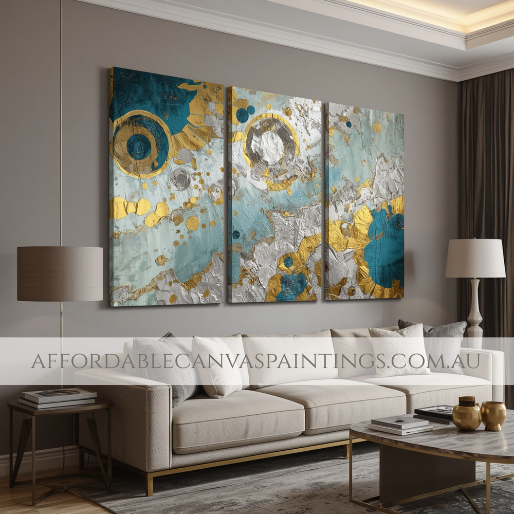 Calico Blobs Contemporary Art Painting Abstract Artwork Framed 3 Piece Wall Décor Impasto Canvas Painting Handmade Acrylic Painting Australia For Living Room Ideas