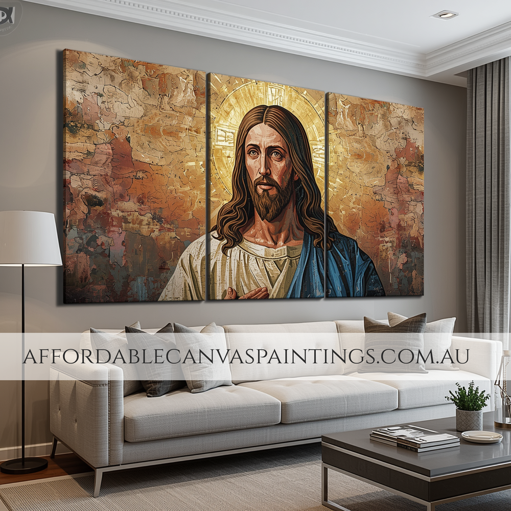 Jesus Christ Religious Christian Wall Art Impasto Art Painting Handmade Triptych Oil Painting Framed  Three Piece Wall Art Contemporary Art Painting For Interior Decoration
