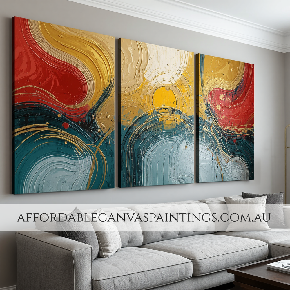 Colorful Mackles And Lines Australian Handmade Paintings Online Contemporary Art Painting Framed 3 Piece Wall Art Hand Painted Impasto Painting Abstract Art For Home Décor