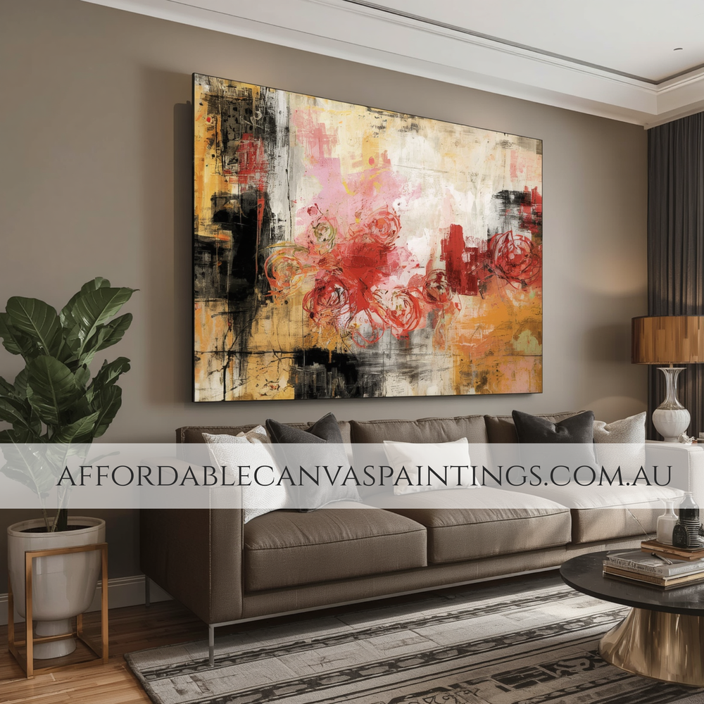 Multicolor Splodges Large Abstract Wall Art Contemporary Art For Sale Framed Heavy Textured Acrylics Impasto Painting For Interior Design