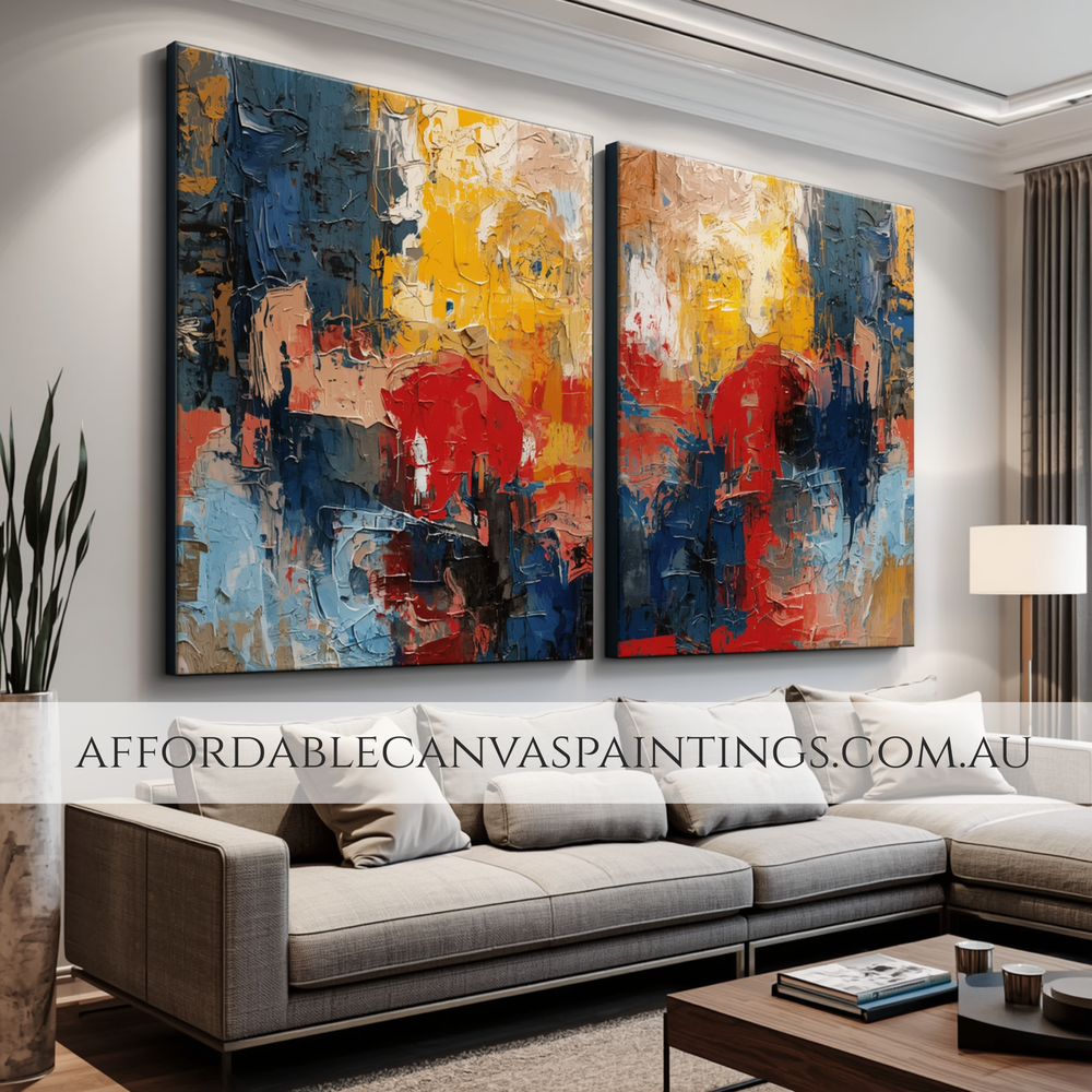 Dapple Tarnishes Modern Artwork Australian Abstract Art Gold Paintings Framed 2 Piece Canvas Art Heavy Textured Acrylic Painting Impasto Art For Interior Design Ideas
