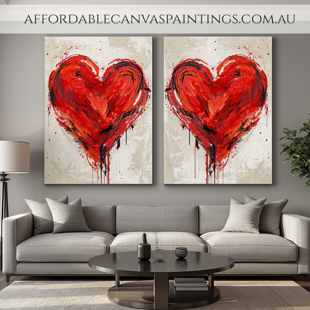 Two Hearts Abstract Art Modern Artwork Framed 2 Piece Wall Decor Set Heavy Textured Acrylics Impasto Painting For Home Décor