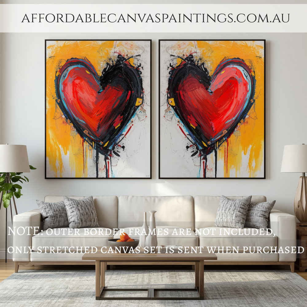Multicolour Sweethearts Abstract Art Painting Contemporary Art Painting Framed Two Piece Wall Art Set Handcrafted Canvas Painting Impasto Canvas Painting For Interior Design Ideas
