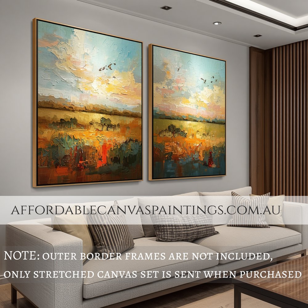 Particoloured Discoloration Australian Abstract Art Modern Wall Art Framed 2 Piece Canvas Wall Art Heavy Textured Acrylics Impasto Painting For Home Décor