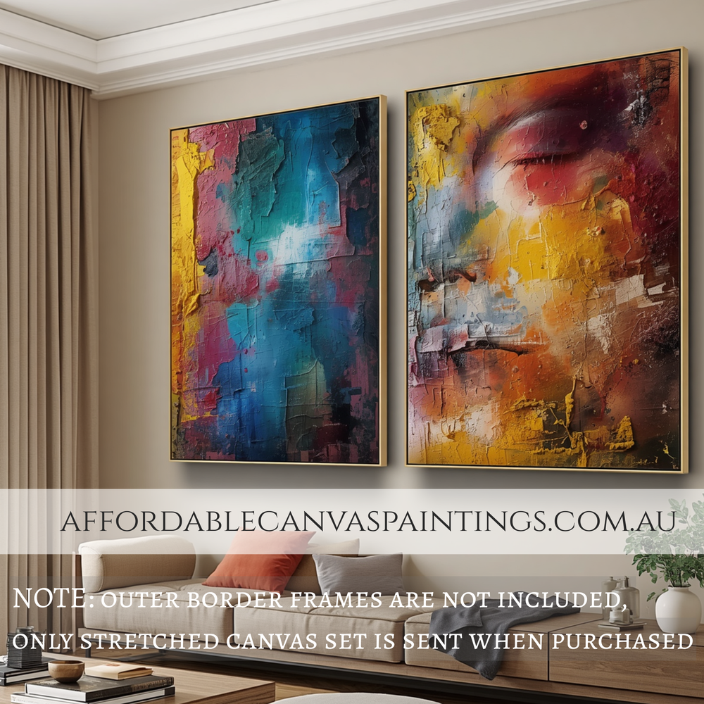 Multicolor Splotches Handcrafted Australiana Painting Contemporary Art Painting Abstract Wall Art Framed Two Piece Wall Art Impasto Painting For Home Décor