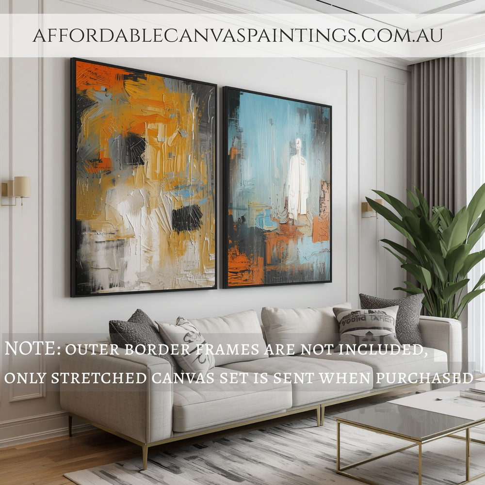 Motley Spots Abstract Canvas Art Contemporary Art Painting Framed 2 Piece Large Wall Art Heavy Textured Acrylics Impasto Painting For Home Décor