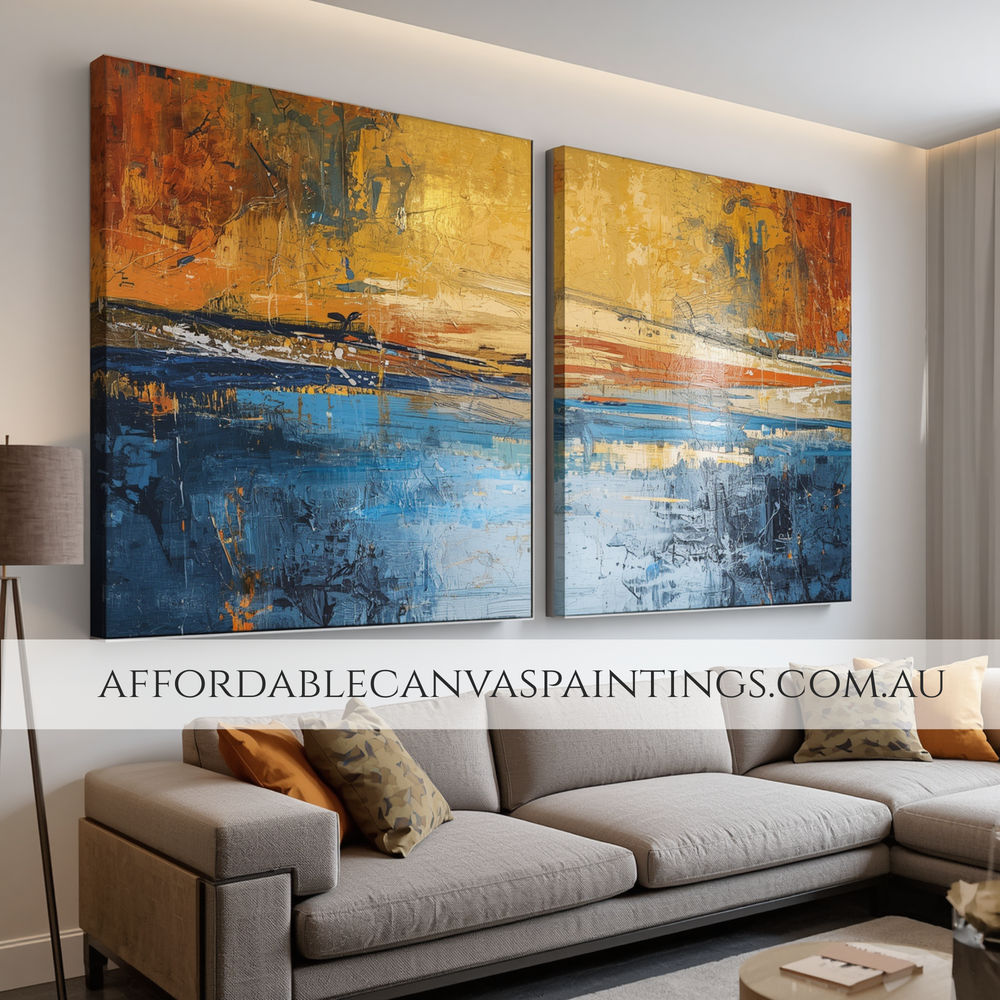 Splodges Famous Abstract Painting Modern Artwork Framed 2 Piece Canvas Art Heavy Textured Acrylics Impasto Painting For Interior Decoration