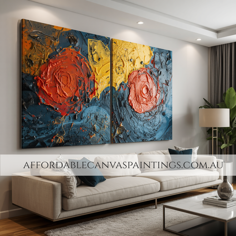 Blemishes Heavy Textured Canvas Art Modern Artwork Abstract Acrylic Painting Framed 2 Piece Wall Art Set Impasto Painting For Wall Hangings