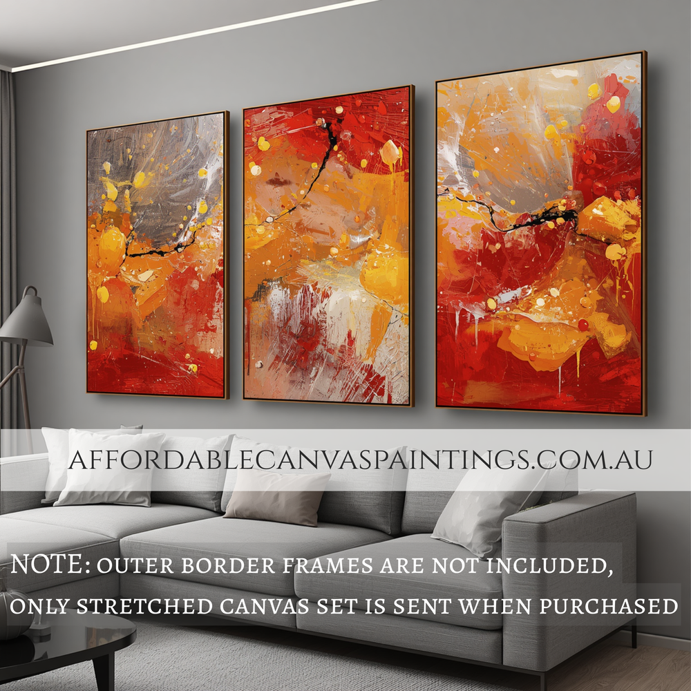 Smudges Framed 3 Panel Painting Abstract Art Contemporary Art For Sale Textured Painting With Palette Knife Ready To Hang Acrylic Art Impasto Painting For Interior Decoration