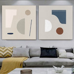 Blob Geometric Abstract Art Modern Heavy Texture Handmade Framed 2 Piece Canvas Painting For Living Room