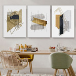 Stripes Spots Abstract Art Modern Heavy Texture Handmade Framed 3 Piece Stretched Canvas Wall Art Australia For Home Décor