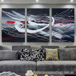 Awry Lines Abstract Art Modern Heavy Texture Handmade Framed 3 Piece Stretched Paintings For Sale affordablecanvaspaintings.com.au