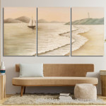 Beach Abstract Art Modern Heavy Texture Handmade Stretched 3 Piece Framed Art Painting For Living Room