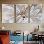 Flower With Gold Blemish Abstract Art Modern Heavy Texture Handmade Framed 3 Piece Stretched Paintings For Sale For Room Décor