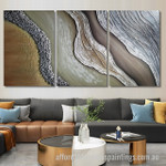 Layered Textures Design Abstract Art Modern Heavy Texture Handmade Stretched 3 Piece Abstract Acrylic Painting For Home Décor