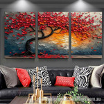 Flowers Tree Abstract Art Modern Heavy Texture Handmade Stretched 3 Piece Framed Art Painting For Living Room