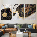 Waved Circle Lines Abstract Art Modern Heavy Texture Handmade Stretched 3 Piece Framed Paintings Canvas For Room Décor