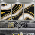 Sparkling Gold Stones Abstract Art Modern Heavy Texture Handmade Framed 3 Piece Cheap Framed Artwork Australia affordablecanvaspaintings.com.au