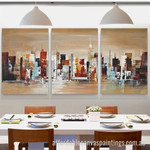 Colorful Town Abstract Art Modern Heavy Texture Handmade Framed 3 Piece Stretched Canvas Wall Art Australia affordablecanvaspaintings.com.au