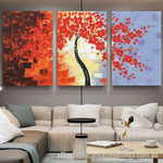 Flowering Tree Abstract Art Modern Heavy Texture Handmade Stretched 3 Piece Abstract Landscape Art For Office Décor