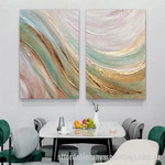 Rotate Marble Pattern Abstract Art Modern Heavy Texture Handmade Stretched 2 Piece Canvas Painting For Dining Room