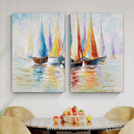 Colorful Sailing Boat Abstract Art Modern Heavy Texture Handmade Framed 2 Piece Acrylic Paintings For Sale Australia affordablecanvaspaintings.com.au