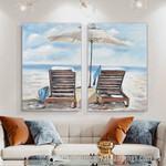 Beach Scenery Abstract Art Modern Heavy Texture Handmade Stretched 2 Piece Canvas Painting For Living Room