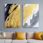 Golden Swab Strokes Abstract Art Modern Heavy Texture Handmade Stretched 2 Piece Framed Paintings For Sale affordablecanvaspaintings.com.au