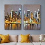 Colorful Buildings Abstract Art Modern Heavy Texture Handmade Framed 2 Piece Cheap Framed Artwork Australia For Home Décor