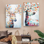 Floral Brocket Antlers Abstract Art Modern Heavy Texture Handmade Framed 2 Piece Acrylic Paintings For Sale Australia For Room Décor