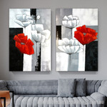 Red And White Poppies Abstract Art Modern Heavy Texture Handmade Framed 2 Piece Best Framed Artwork Australia affordablecanvaspaintings.com.au