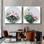 Lotus Flowers Abstract Art Modern Heavy Texture Handmade Framed 2 Piece Stretched Canvas Wall Art Australia For Office Décor