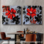 Beautiful Flowers Abstract Art Modern Heavy Texture Handmade Framed 2 Piece Stretched Paintings For Sale For Home Décor