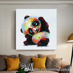 Cute Panda Abstract Art Modern Heavy Texture Handmade Framed Cheap Framed Artwork Australia For Living Room