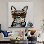 Bulldog With Diary Abstract Art Modern Heavy Texture Handmade Framed Stretched Paintings For Sale For Room Décor