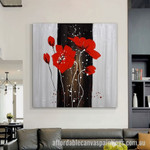 Red Flowers Abstract Art Modern Heavy Texture Handmade Framed Best Framed Artwork Australia affordablecanvaspaintings.com.au