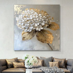 White Flowers Abstract Art Modern Heavy Texture Handmade Stretched Framed Art Painting For Living Room