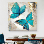 Blue And Gold Butterfly Abstract Art Modern Heavy Texture Handmade Framed Stretched Paintings For Sale affordablecanvaspaintings.com.au