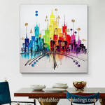 Rainbow City Abstract Art Modern Heavy Texture Handmade Framed Cheap Framed Artwork Australia affordablecanvaspaintings.com.au