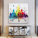 Rainbow City Abstract Art Modern Heavy Texture Handmade Stretched Framed Paintings Canvas For Room Décor