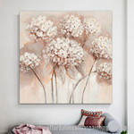 White Hydrangea Flowers Abstract Art Modern Heavy Texture Handmade Stretched Framed Paintings For Living Room