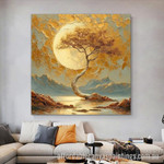Moon And Tree Abstract Art Modern Heavy Texture Handmade Framed Best Framed Artwork Australia affordablecanvaspaintings.com.au