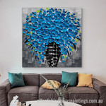 Blue Flowers Pot Abstract Art Modern Heavy Texture Handmade Framed Best Framed Artwork Australia affordablecanvaspaintings.com.au