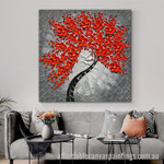 Red Flowering Tree Abstract Art Modern Heavy Texture Handmade Framed Stretched Paintings For Sale For Room Decor