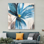 Blue Flower Abstract Art Modern Heavy Texture Handmade Framed Best Framed Artwork Australia For Room Décor