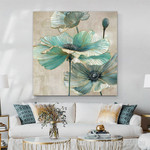 Aqua Blooms Abstract Art Modern Heavy Texture Handmade Stretched Framed Paintings For Sale affordablecanvaspaintings.com.au