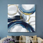 Blue And White Circles Abstract Art Modern Heavy Texture Handmade Stretched Framed Artwork Australia Online affordablecanvaspaintings.com.au