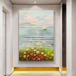 Sea Boat Abstract Art Modern Heavy Texture Handmade Stretched Framed Art Painting For Living Room