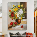 Flowers Pot Abstract Art Modern Heavy Texture Handmade Stretched Framed Paintings For Sale For Office Décor