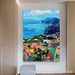 Seashore Mountain Abstract Art Modern Heavy Texture Handmade Stretched Framed Art Painting For Living Room
